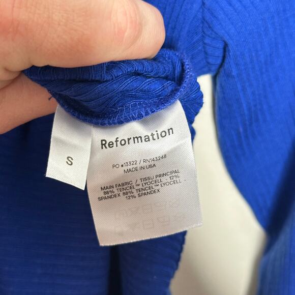 REFORMATION Kensy Knit Mini Dress Rib Stretch Cutout Royal Blue Sz S {Z54} - Picture 8 of 8